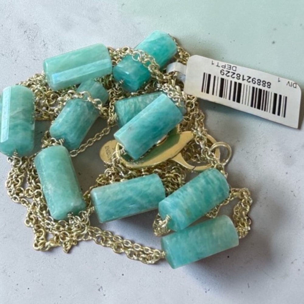 Rarities Carol Brodie Gold-Plated Silver Barrel-Cut Amazonite Bead Necklace NWT - Picture 2 of 14
